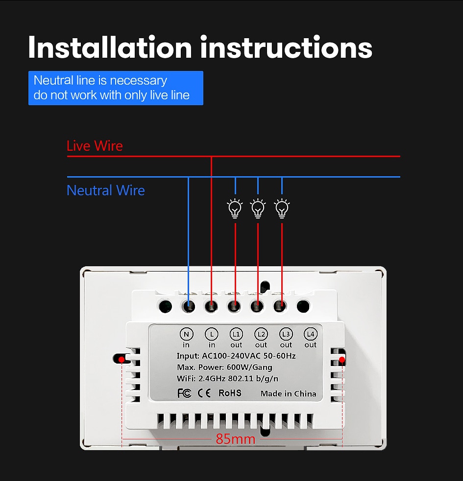 AVATTO-interruptor inteligente Tuya Zigbee con retroiluminación, encendido/apagado, cable de fuego neutro para casa inteligente, 1/2/3 entradas, funciona con Alexa y Google Home