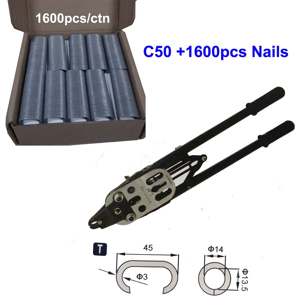 C45 C50 Manual Hog Ring Plier Gabion Fixing C Ring Nailer Stapler Nail Gun for Cages Fence Connect (only nails)