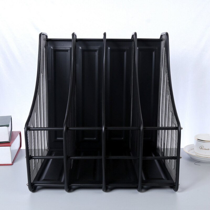 Metal Wire Mesh Four Grid Column 4 Files Black Iron File Rack Magazine Rack Reference Rack File Column