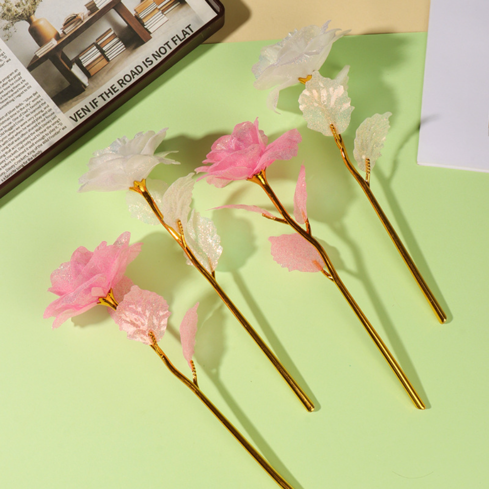 Sprankelende rozendecoratie Prachtige 24-karaats gouden roségouden folieroos Milieuvriendelijke kunstbloem voor feestwoonkamer Verjaardag