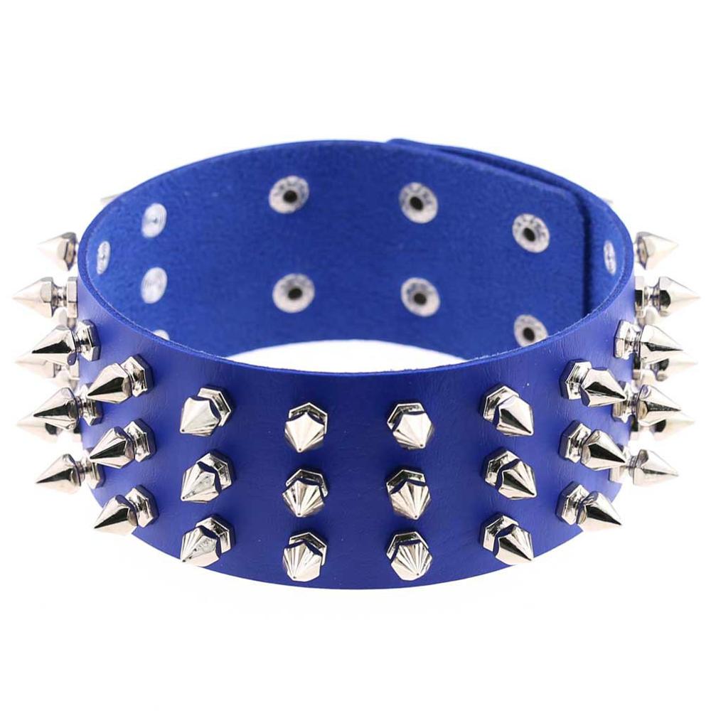 Punk PU Leather Spike Choker Necklace Women Rivets Neck&Wrist Wear Multi-purpose Funky Chockers collar lock jewelry: CR639P