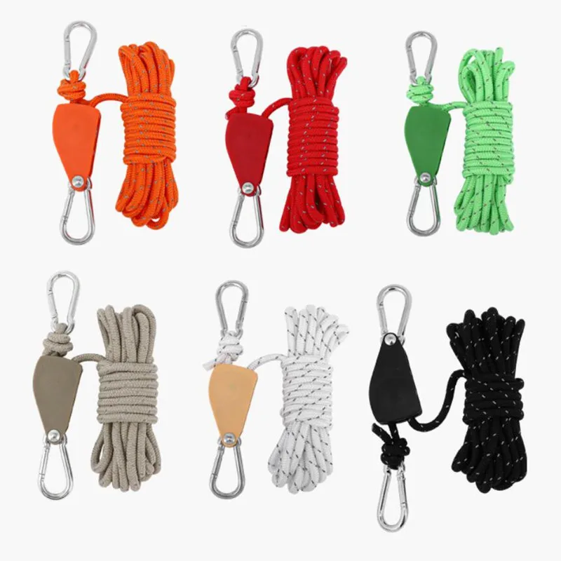 Tendeur de Corde pour Tente de Camping, 5m, Poulie de Fixation, Cintres à Cliquet, Crochet de Corde d'Auvent, Modifications de Corde, Sangles de Serrage