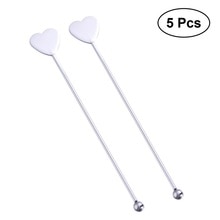 5 Pcs Rvs Praktische Hartvormige En Ronde Kraal Fruit Stok Roeren Stok Cocktail Pick Set Martini Picks