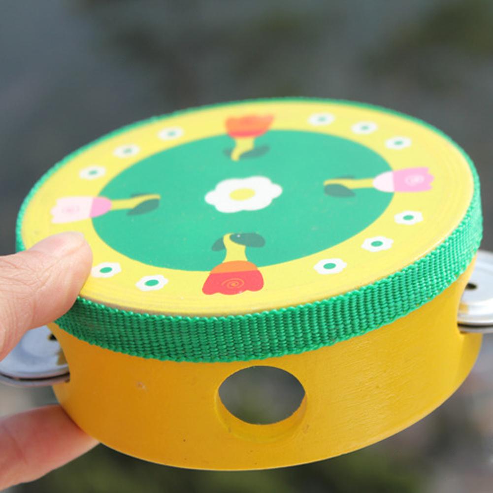 10 Cm Bloem Tamboerijn Educatief Cartoon Musical Tambourine Beat Instrument Hand Drum Speelgoed Houten Handtrommel Tamboerijn