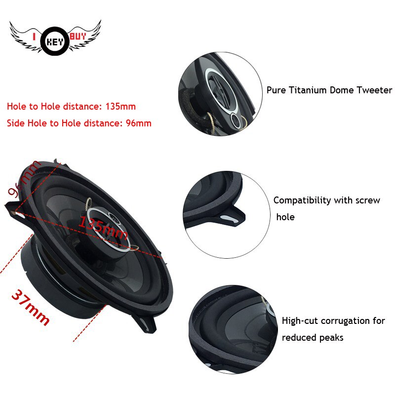 1Pair 5 inch 5.25" 3 Way Coaxial Rubber Edge Hi Fi Car Speaker 300W