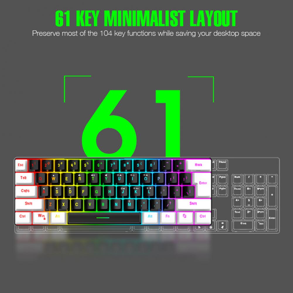 Wired Gaming Keyboard RGB Light 61 Keys Compact Lightweight Computer Keyboard