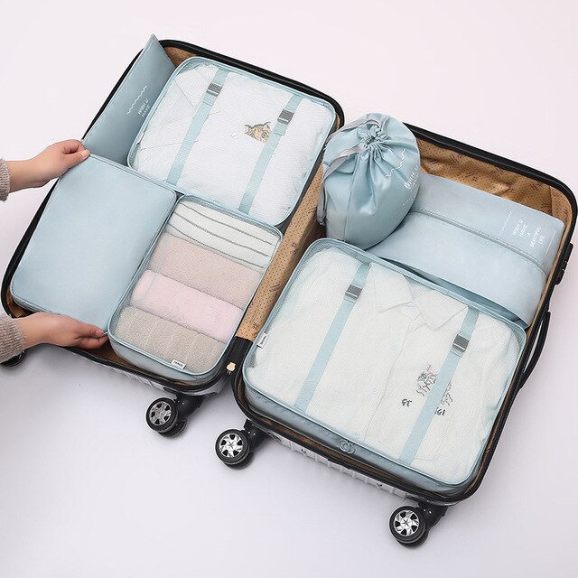 7 teile/satz Koffer Organizer tragbar Lager Tasche Reise Zubehör Bausatz Wäsche Beutel Verpackung einstellen Reisetasche Für Kleidung Unterwäsche: Blau