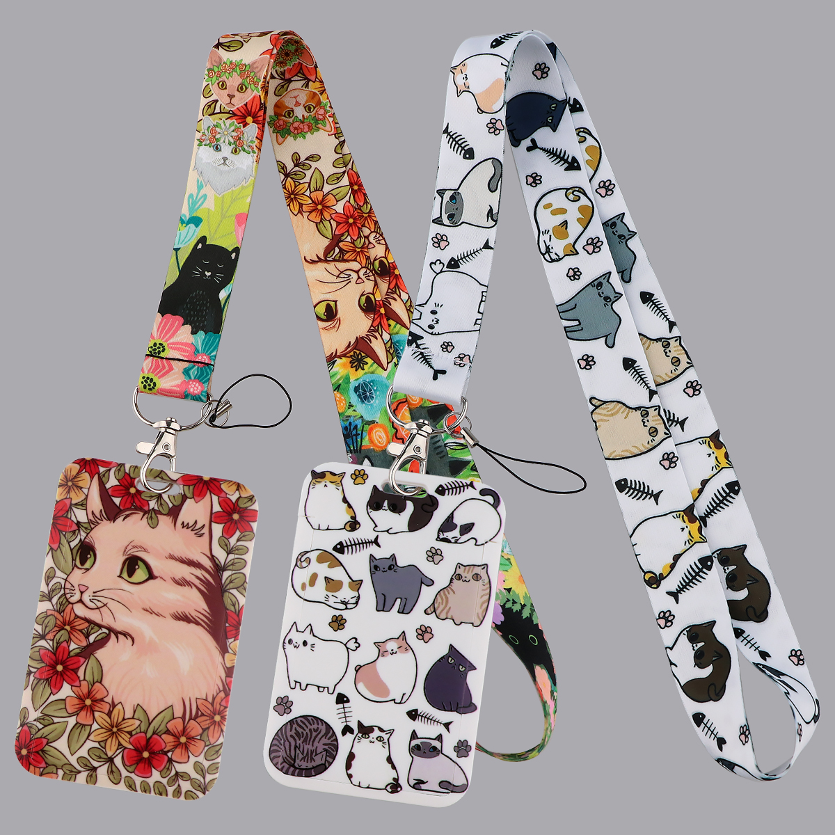 Cute Cat Neck Strap Kawaii Animal Lanyard For Keys Keychain Badge Holder ID Credit Card Pass Hang Rope Phone Charm Straps