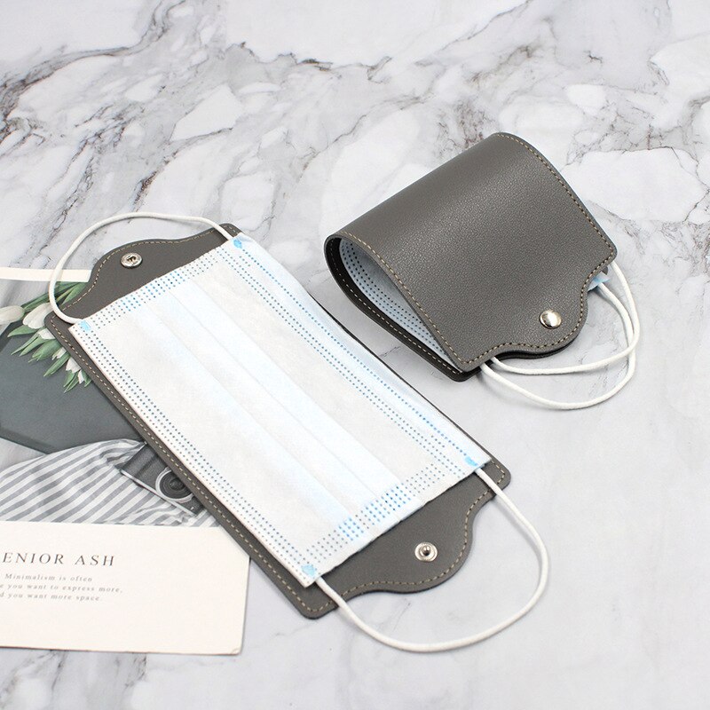 Mask Anti-pollution Temporary Storage Bag Portable Leather Storage Box Disposable Face Shield Save Container Masks Organizer: A Dark gray