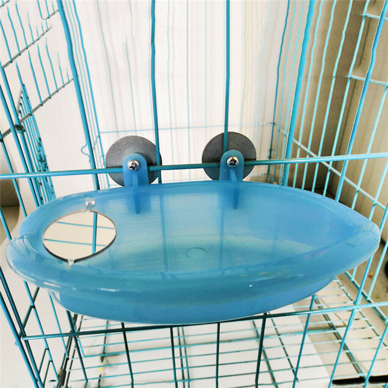 Bird Water Bath Tub With Mirror For Pet Bird Cage Hanging Bowl Parrots Parakeet Birdbath