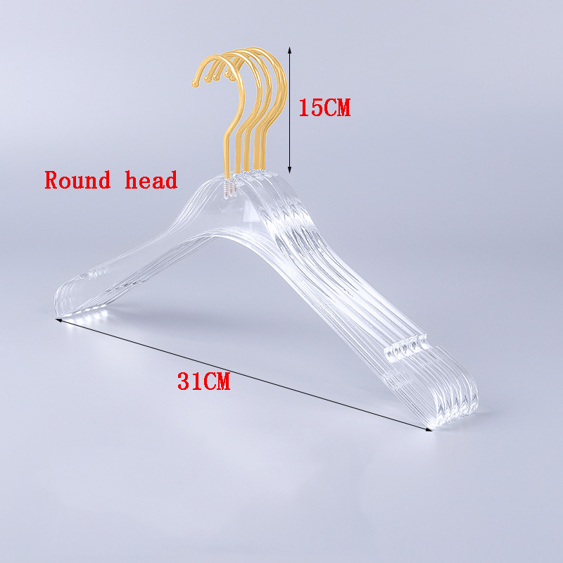 Clear Acrylic Clothes Hanger with Gold Hook, Transparent Shirts Dress Hanger with Notches for Lady Kids 5 Pcs: BA1221