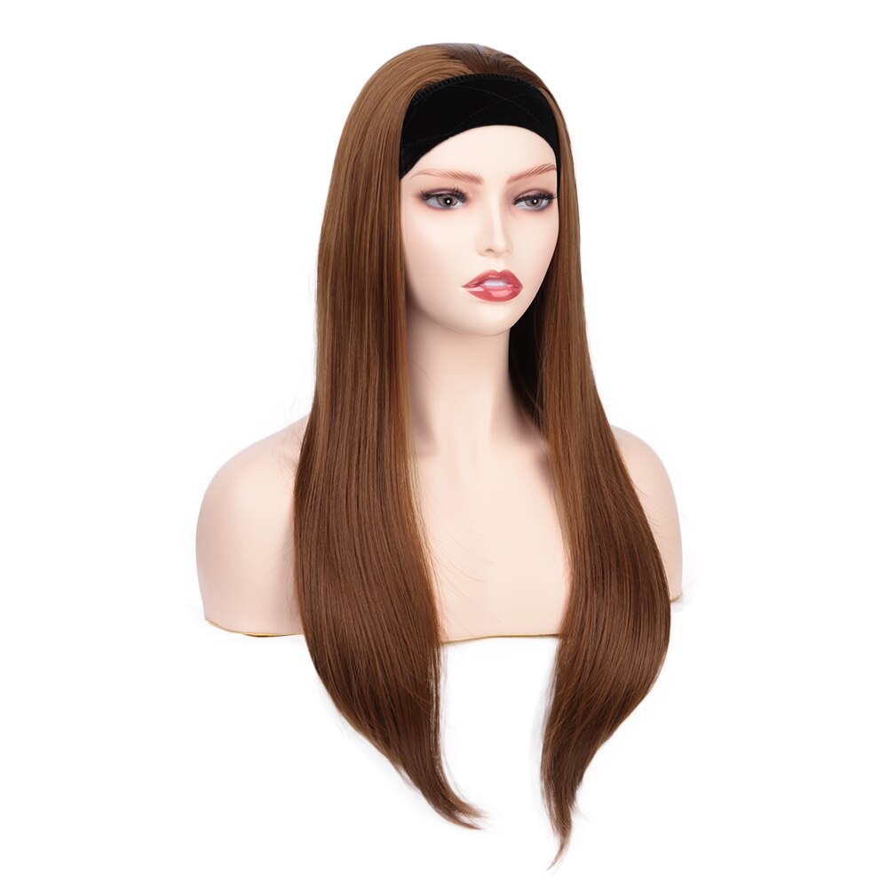 Aisi Haar 28Inch Hoofdband Lange Pruik Bruin Pruik Natuurlijke Steil Haar Hittebestendige Vezel Synthetische Pruiken Voor Zwarte Vrouwen