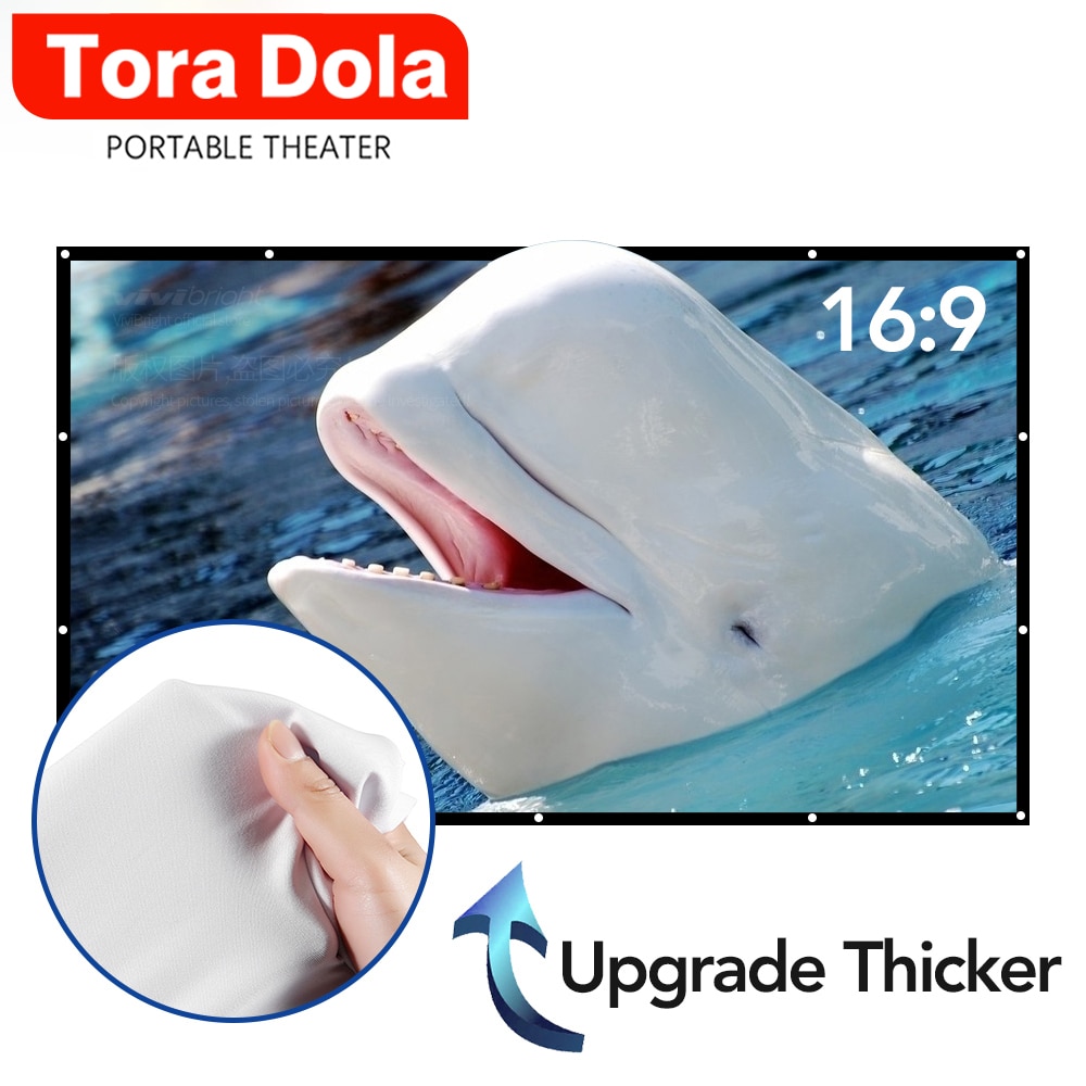 Pantalla de proyector portátil Original TORA DOLA opcional 100/120/133, Material de tela blanca plegable para cine en casa