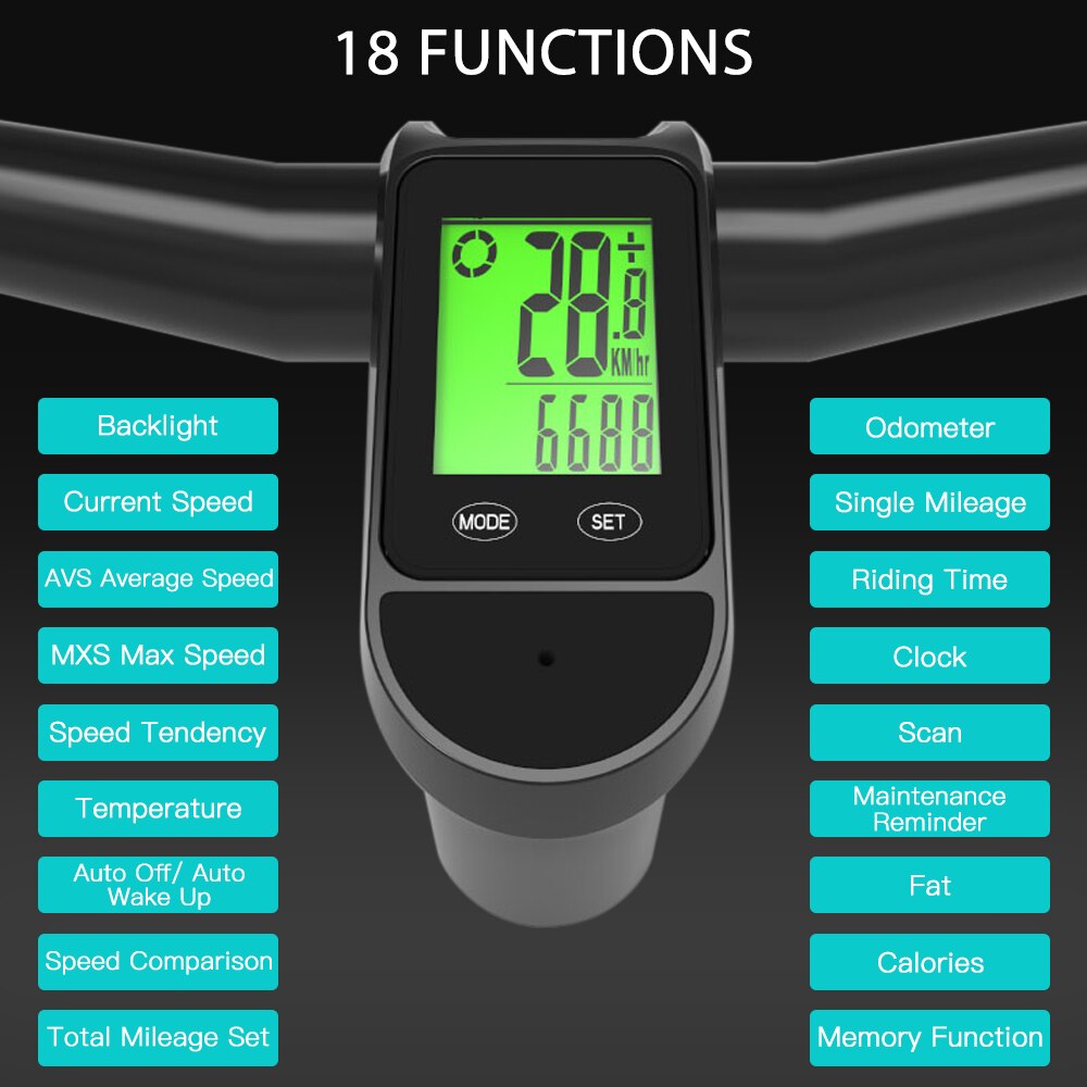 Wireless Mountain Bike Computer 2 in1 Waterproof Bicycle Computer with Stem with LCD Backlight Display Bike Speedometer Odometer