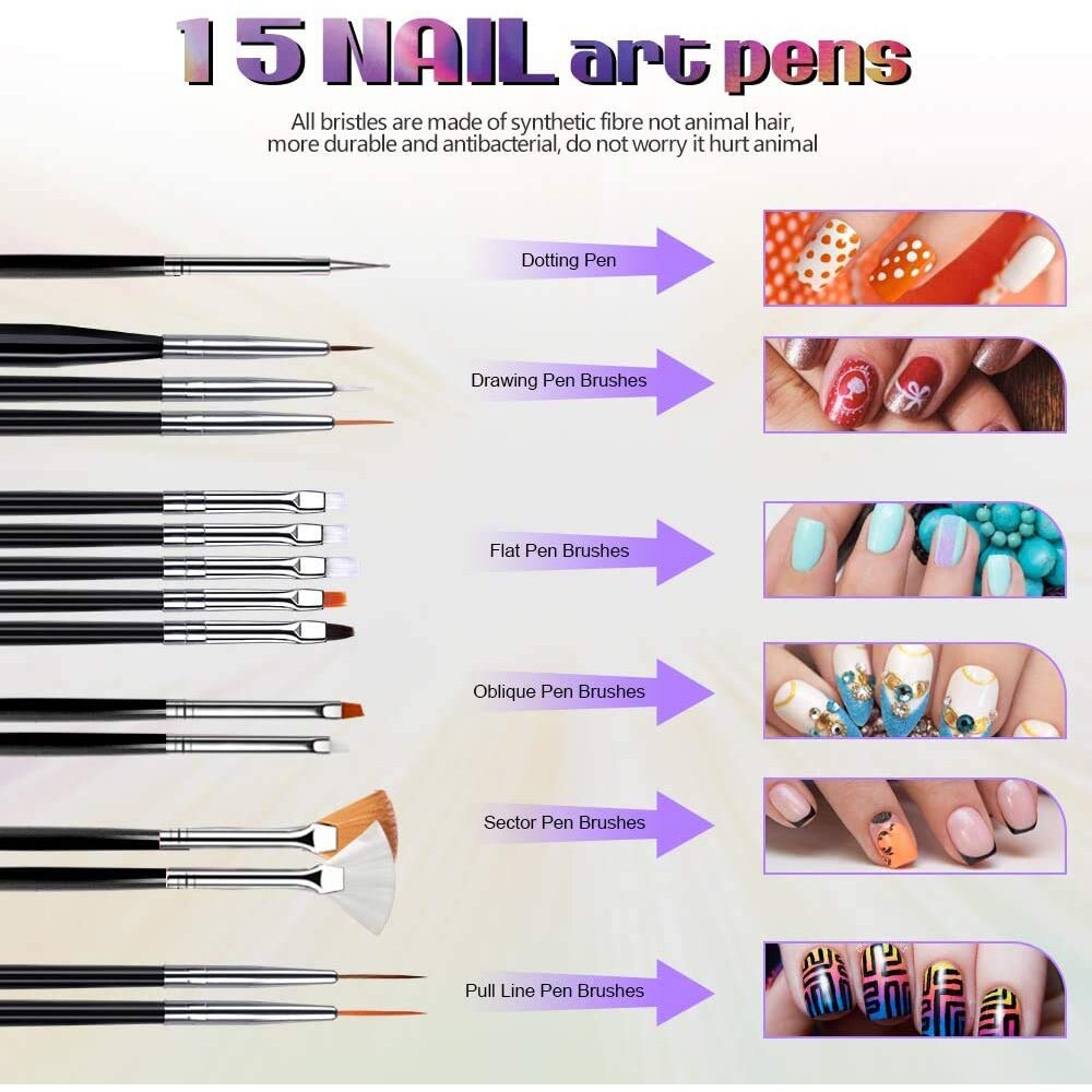 Nail art kwastenset, acryl, uv-gellak, stippen, schilderen, tekenen voor manicure, nagels, kwastenset, gereedschap