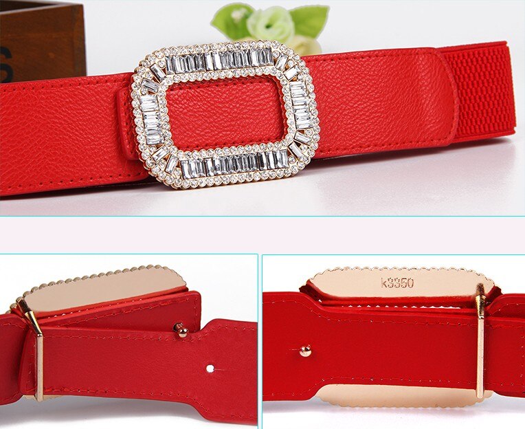 Faja elástica con diamantes de imitación para mujer, cinturilla ancha con hebilla de cristal, decorada con cuerpo femenino, color negro