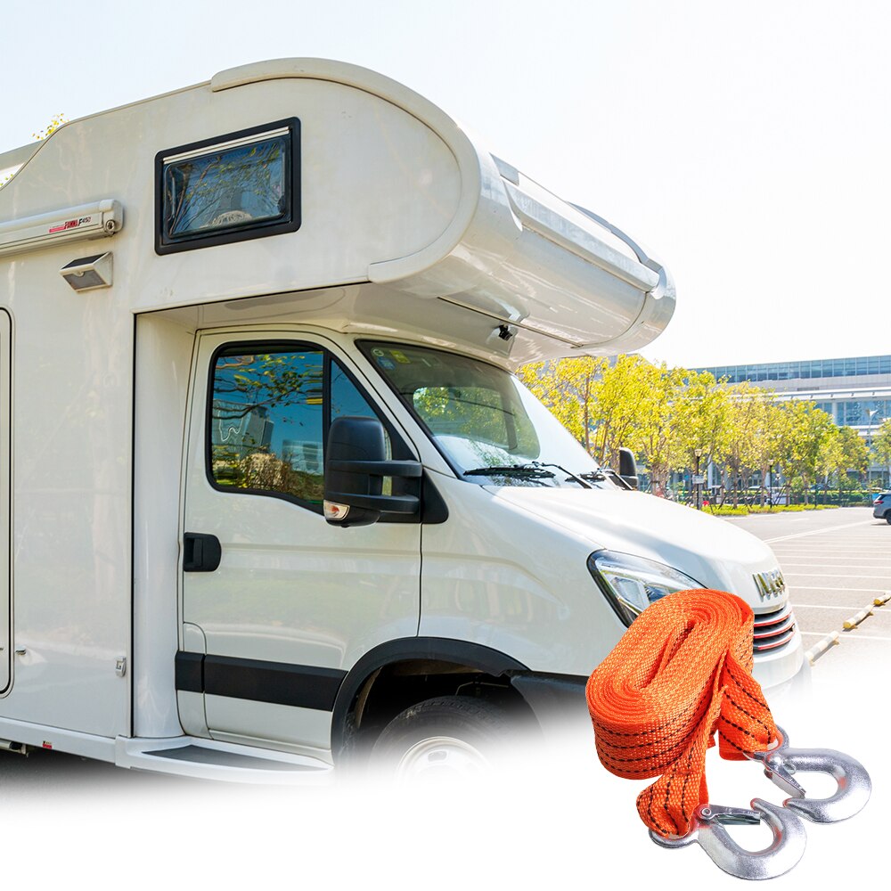 Car Tow Strap 4m 3 T Heavy-Duty Tow Rope With Steel Hooks Fluorescent Rope for Truck Car Up To 3 Tonnes