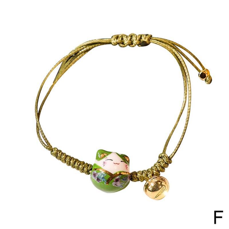 1Pcs Einfache und Nette Keramik Kätzchen Armband Weibliche Frische Student Hand-woven Glück Katze Quaste Armband Weiblichen Armband zubehör: F