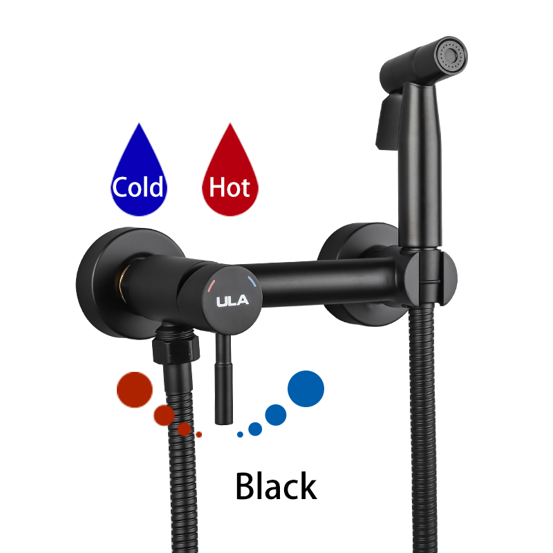 ULA Gold Bidet Wasserhahn Wc Wasserhahn Edelstahl Handheld Bidet Spritzgerät einstellen Kalt warm Wasser Mischer Kran Badezimmer Dusche Kopf: Schwarz