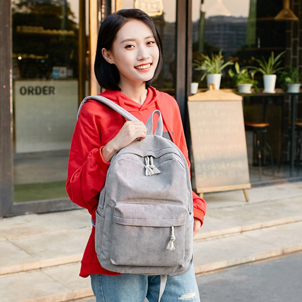 OCARDIAN Preppy Style Soft Fabric Backpack Female Corduroy School Backpack For Teenage Girls Striped Backpack Women May14