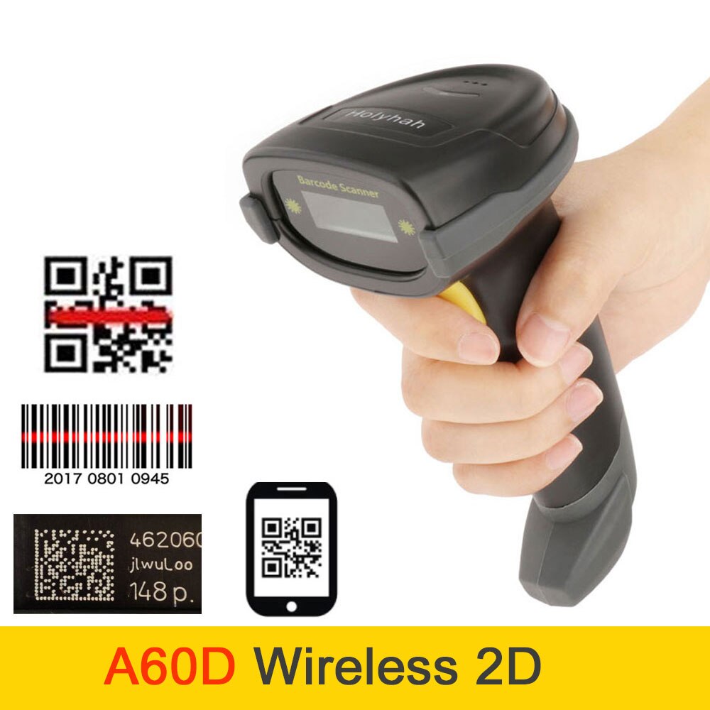 Holyhah Draadloze Bluetooth Barcode Scanner Qr Code 2d Barcode Reader Handheld Barcode Reader Bar Code Scanner Met Base: A60D Wirlesss 2D