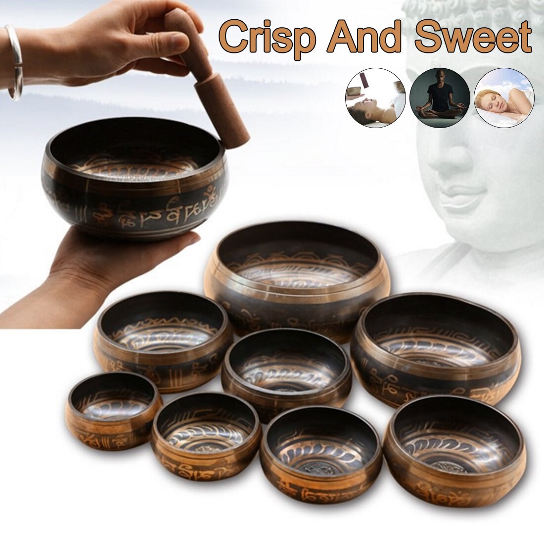 7 tailles Tibétain Chanter Bol Musique Faite Main de Bouddha En Laiton Son Bol Fournitures Bouddhistes Religieux Décoration Nouveauté