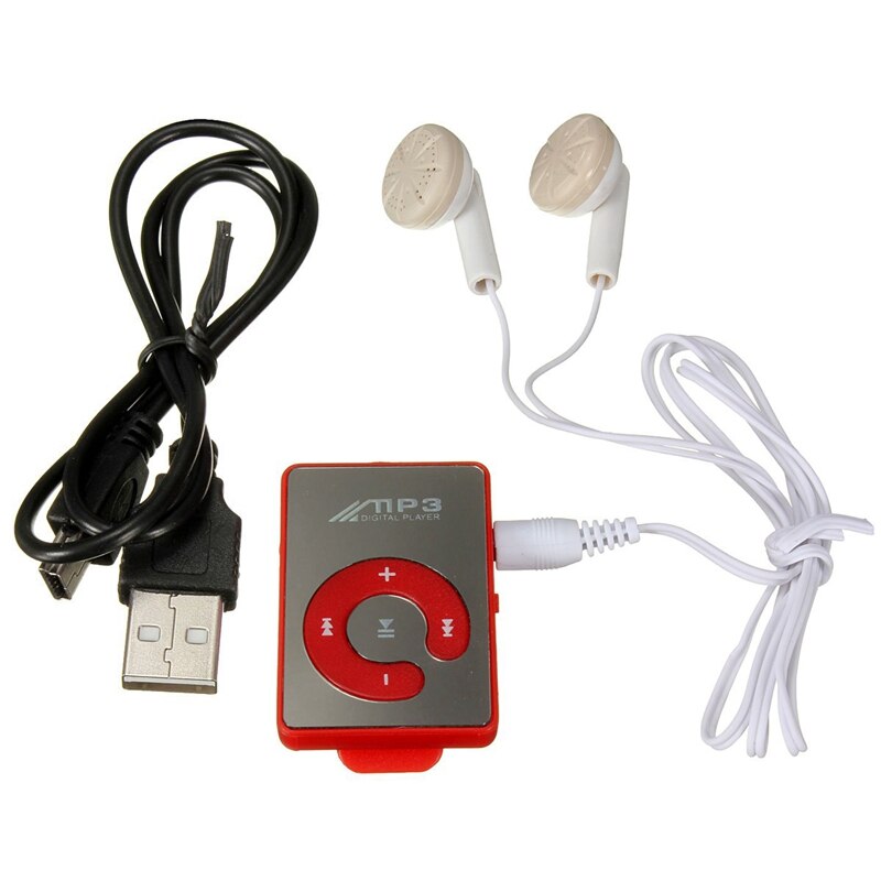 Mini muziek  mp3 speler met usb kabel met koptelefoon rood