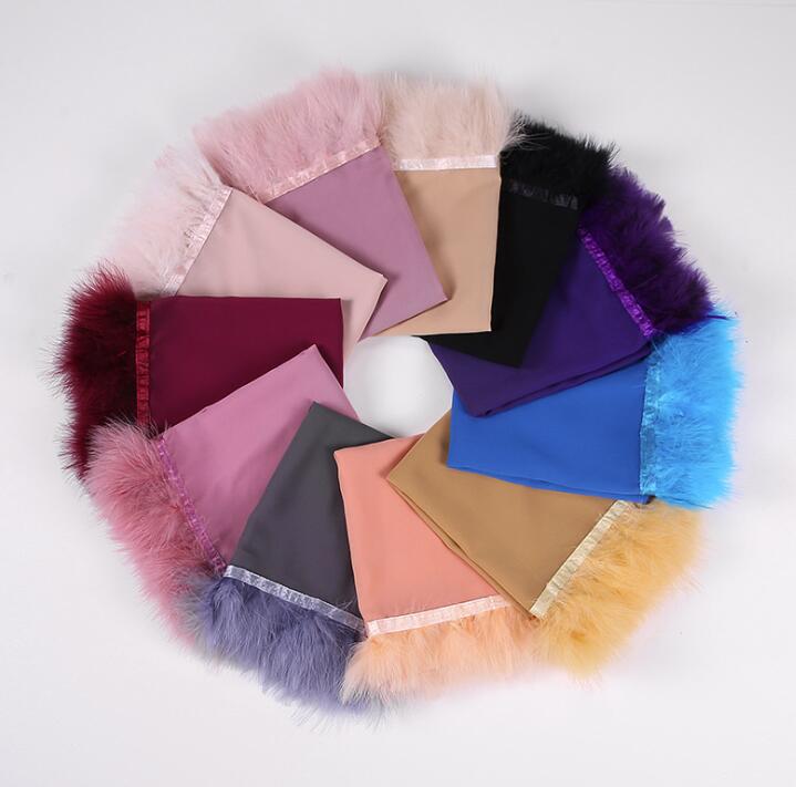 Feather Chiffon Scarf Hijab Plain Bubble Chiffon Scarf Women Popular Scarves Shawl Muslim Turban 72x175cm