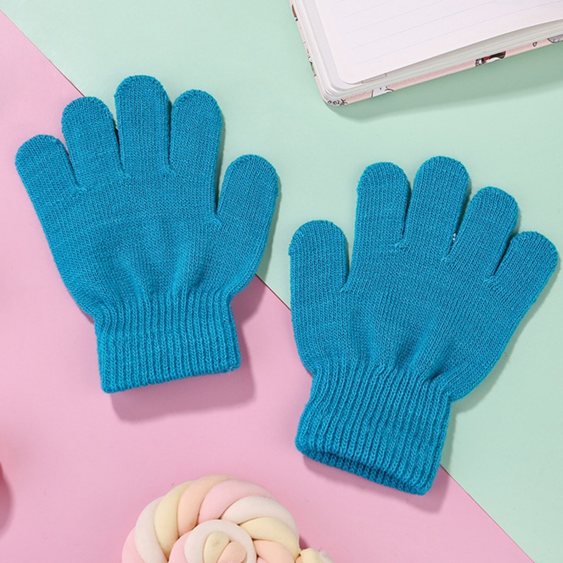 3-7years Children Winter Warm Gloves Baby Girls Baby Boys Toddler Knitted Student Kids Gloves: Lake Blue
