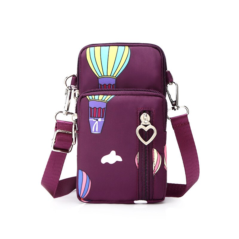 Yogodlns crossbody tasker til kvinder vandtæt nylon multifunktion afslappet lille taske mobiltelefon taske crossbody taske sportspung: Lilla ballon