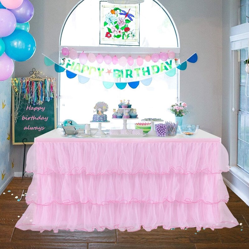 6/9ft Tulle Tutu Table Skirt for Wedding Party Table Decorations 3 Tier Table Skirts Baby Shower Birthday Gender Reveal Decor