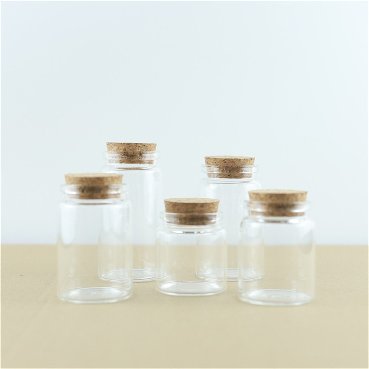 24PCS/lot 47mm Diameter Cork Glass Bottles Spice Jars Candy Storage Jars Vials Stopper Transparent Glass Bottle DIY Container
