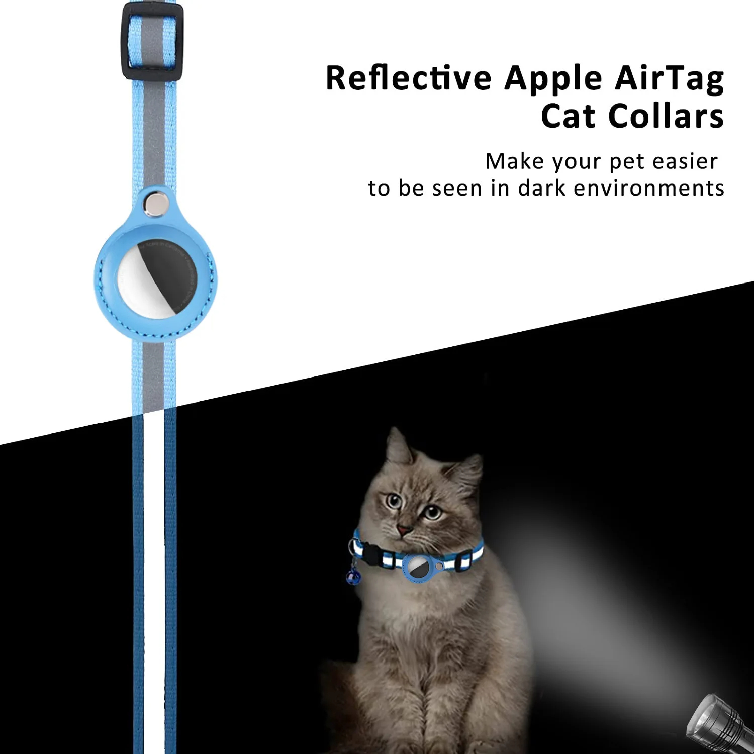 Gato airtag titular colar breakaway tiras reflexivas ajustável gatinho colar à prova dwaterproof água gato sino colar pet air tag caso