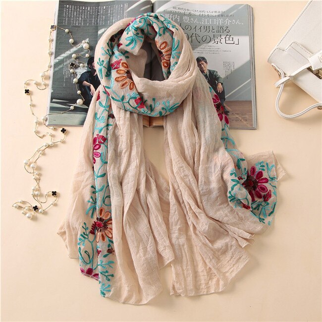 Chal de viscosa Floral bordado liso, bufanda de pañuelo indio, bufandas y chales de algodón con estampado, Foulard suave, gorro Hijab musulmán, 2022: Gris