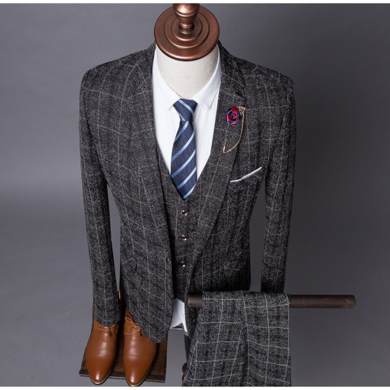 Men Suit Autumn Men Business Formal Male Blazers Slim Wedding Prom Suits Boutique Plaid Groom Tuxedos men dress suits