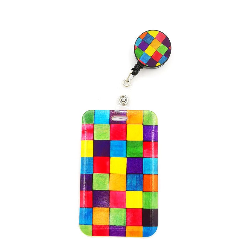 Rainbow lattice Pattern Horizontal ID Retractable Badge Holder ID Badge Holder Clip Name Card Keychain Nurse Work Decorations: 3