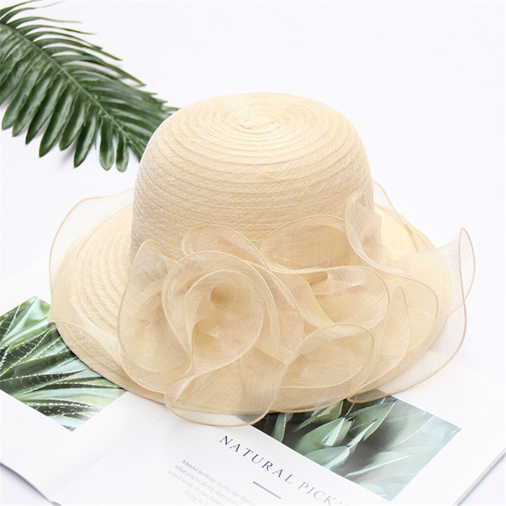 Chapeaux de soleil en Organza pour femmes, couvre-chef de mariage, à fleurs, , à Uv, nouvelle , # P2: Yellow