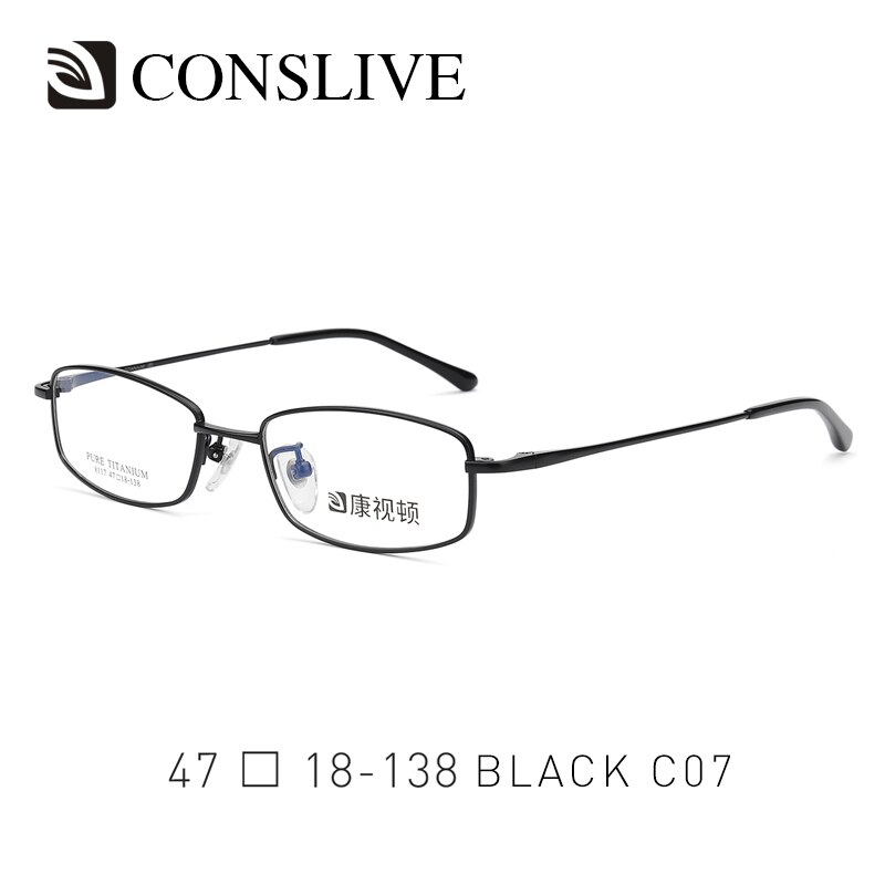 Men Optical Glasses Frames Small Titanium Eyeglasses Severe Myopic Astigmastism Titanium Glass Spectacle Frame for Man T8117: C07 Black