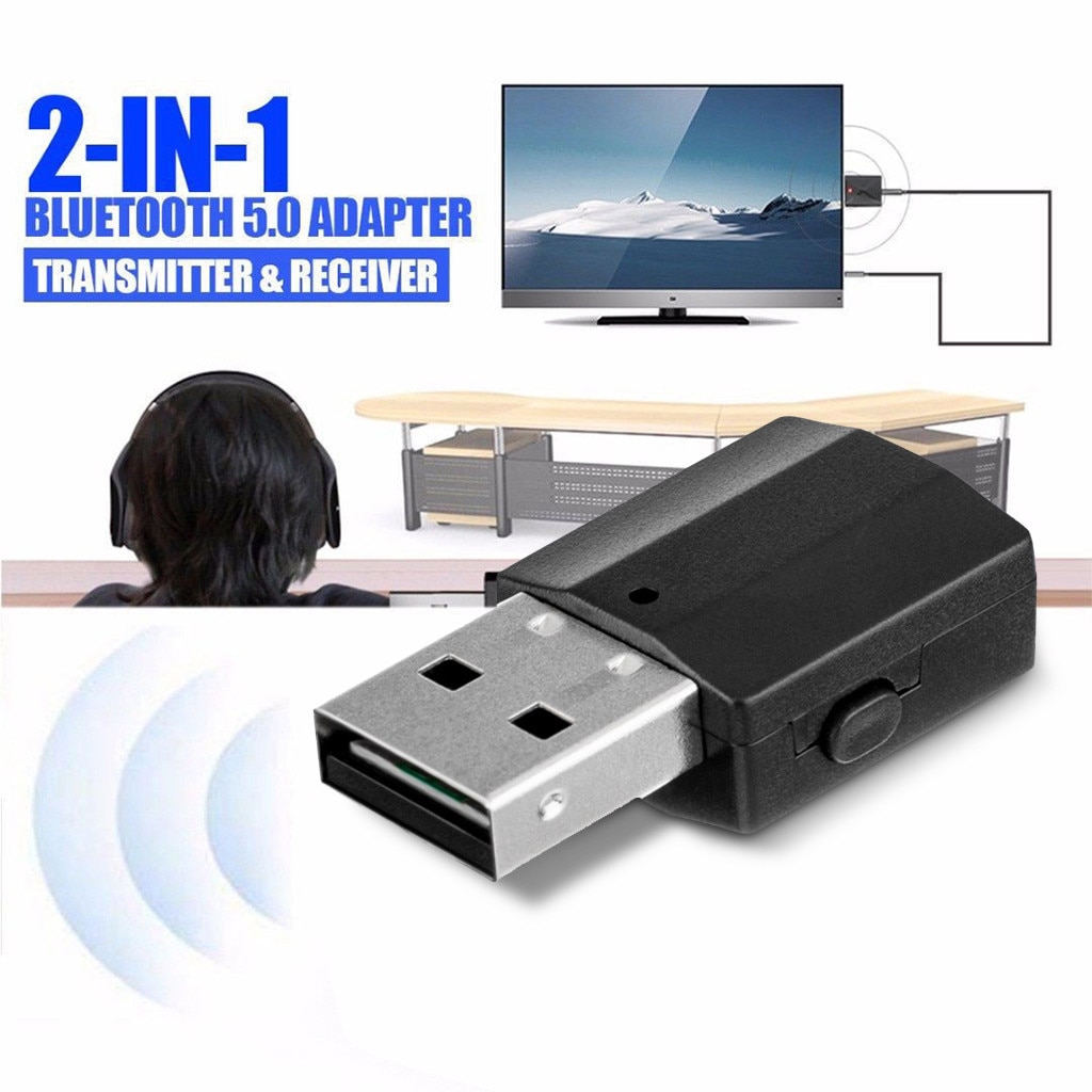 2 In 1 Bluetooth 5.0 Adapter Usb Bluetooth Ontvanger 3.5 Audio Transmitter Adapter Voor Tv/Pc Laptop Hoofdtelefoon Speaker mp3 Speler