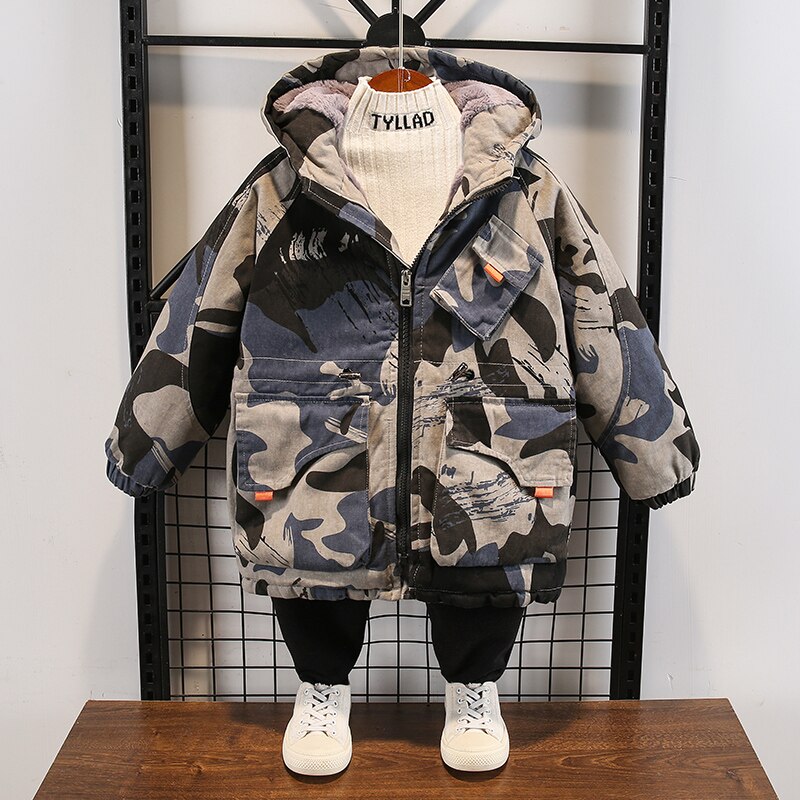 Neue Winter Jacke Jungen Baby Camouflage dicke Koreanische baumwolle gefütterte Kinder Mäntel Kinder Winter Jacke BT033: Blau / 7T