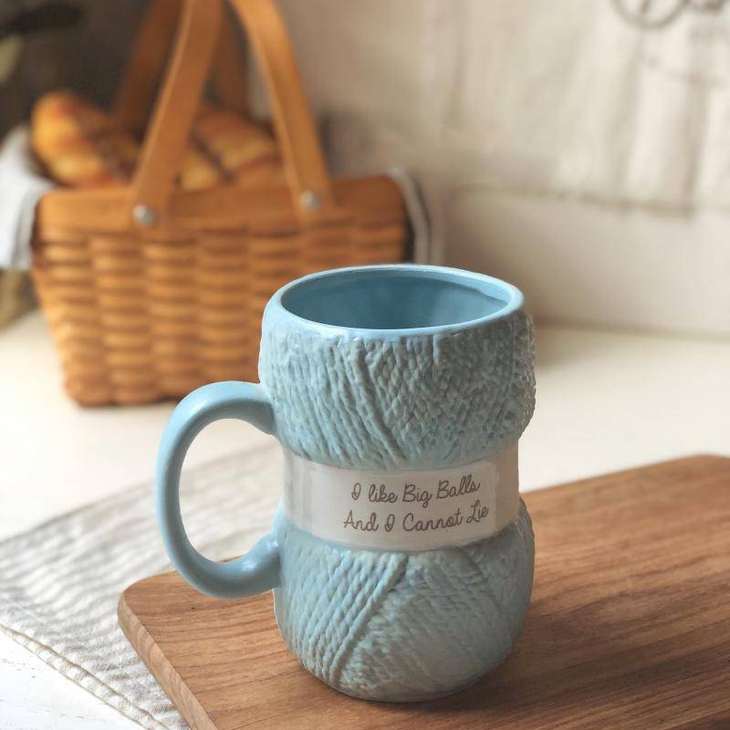 Kreative Bunte Wolle Keramik Becher kaffee becher Milch Tee büro Tassen Getränk sterben Beste geburtstag: Blau