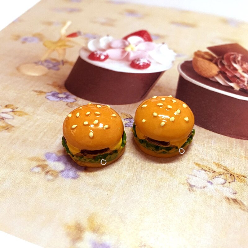 10 stk sød mini harpiks hamburger sandwich charms vedhæng patch til diy øreringe nøgleringe smykker gør  p111
