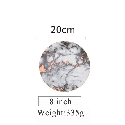 European Style Marble Plates Ceramic Dinner Set Gold Inlay Porcelain Dessert Plate Steak Salad Snack Cake Plates Tableware: B-8 inch