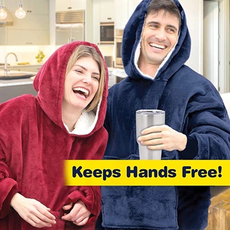 Winter Blanket with Sleeves Oversized Hoodie Fleece Warm Hoodies Sweatshirts Giant TV Blanket Hoody Robe