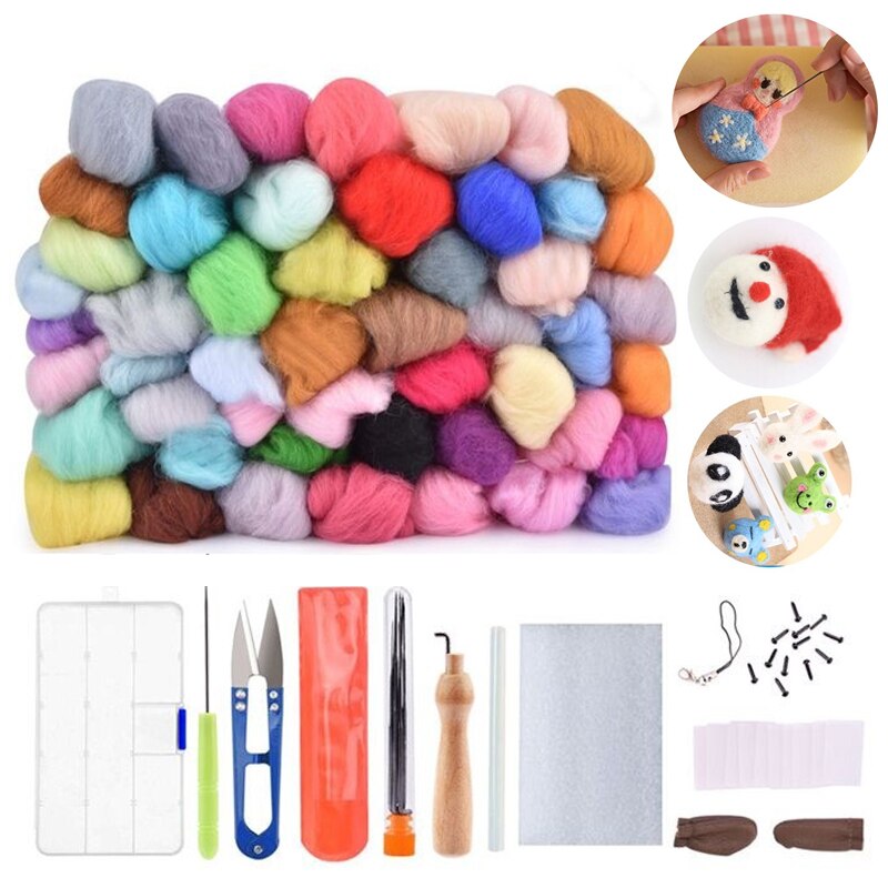 50/36 Color Wool Felt Kit Handle Wool Felting Tools Handmade Felt Needle Set DIY Felting Fabric Materials Handcraft