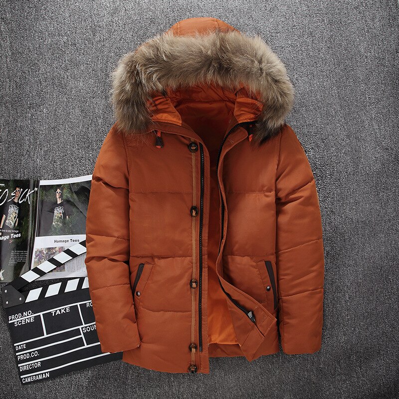-20 graders vinterjacka herr vit ankdun parkarock herr tjock varm päls luva vindjacka herr snö överrock parka hombre: Orange / M