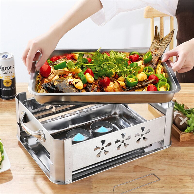 Stainless Steel Grilled Fish Pan BBQ Grill Fish Roaster Grill Home Fish Stove Grilled BBQ Charcoal Alcohol Grilled Fish Stove
