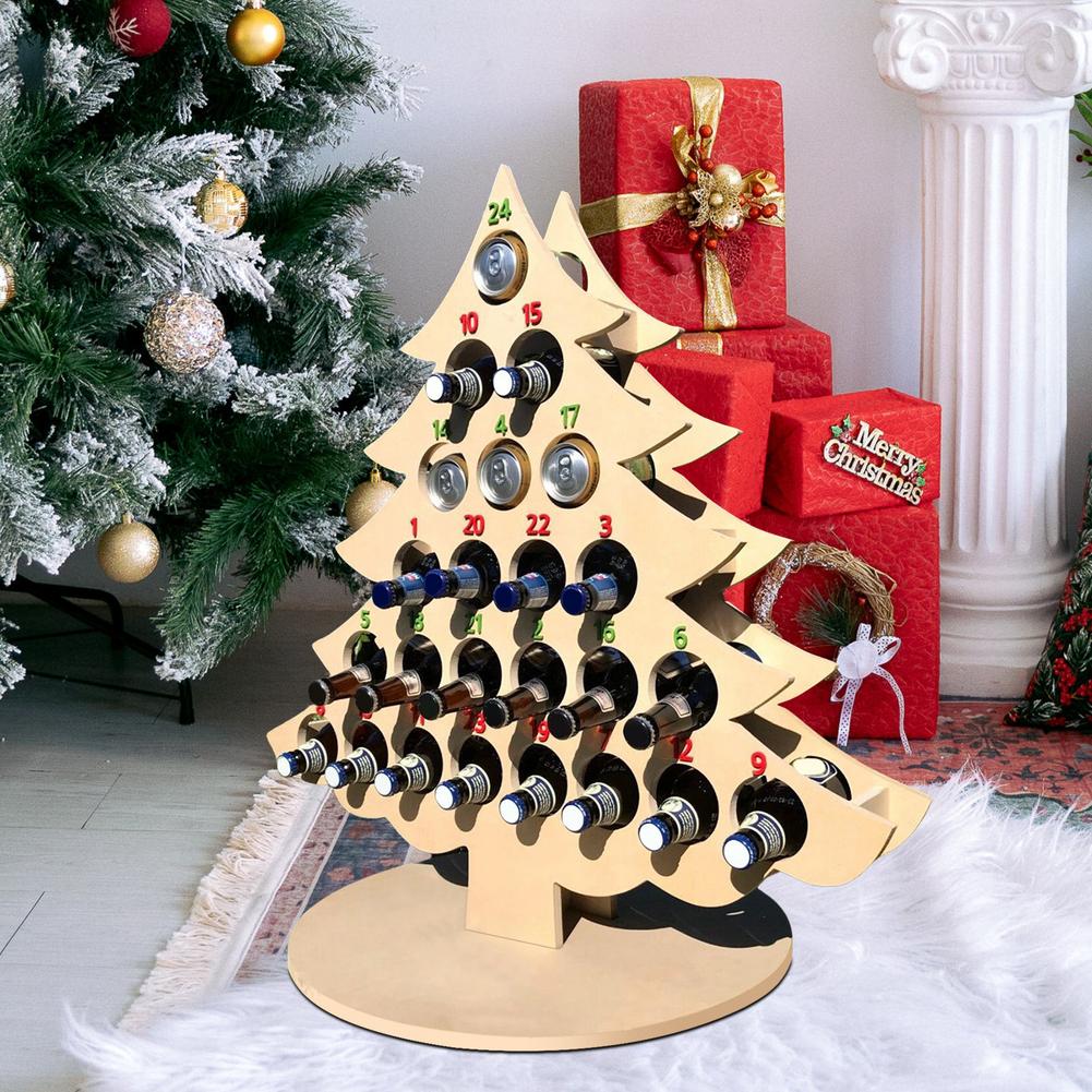 Wine Bottle Holder - Christmas Tree Advent Calendar - Wine Bottle Rack Wood - Wooden Christmas Advent Countdown Calendar Christm