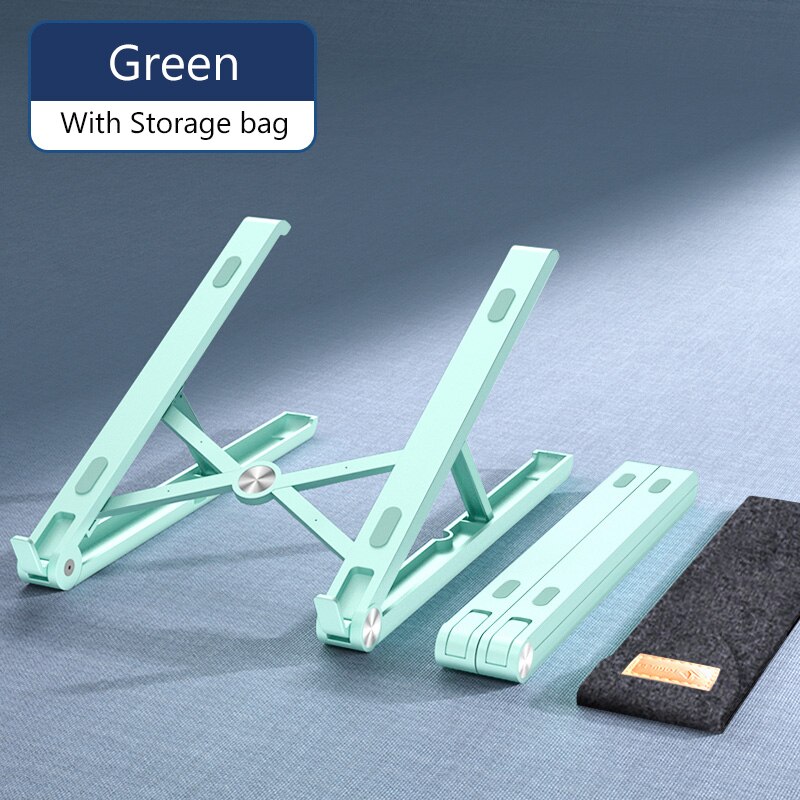 Portable Laptop Stand Adjustable Foldable Support iPad Notebook Stand For Macbook Pro Computer Laptop Holder Cooling Base Riser: Green with bag