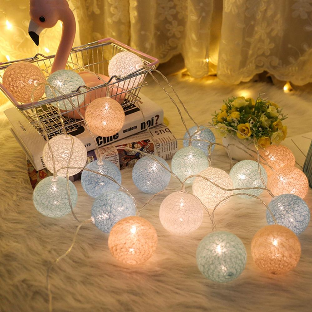 Guirlande lumineuse boules de coton, 2M, 20 pouces, pour noël, pâques, extérieur, fête, bébé, chambre d'enfant, décoration féerique